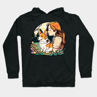 Corgi & Girl Funny Pembroke Welsh Corgi Retro Dog Lover Hoodie